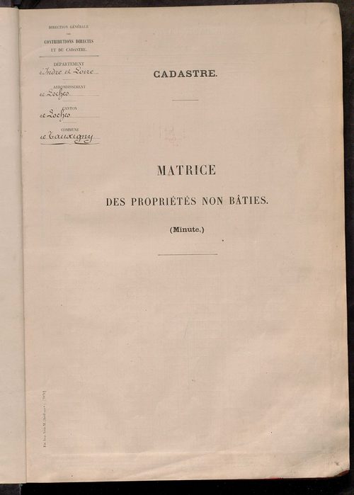 Tableau présentant les augmentations et les diminutions survenues dans la matière imposable ; récapitulation ; table alphabétique des propriétaires ; matrice des propriétés non bâties, fol. 1 à 488.