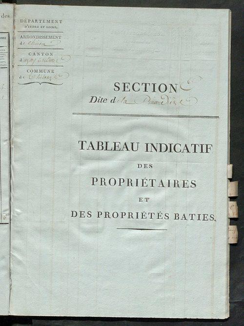 Tableau indicatif des propriétaires et des propriétés bâties.