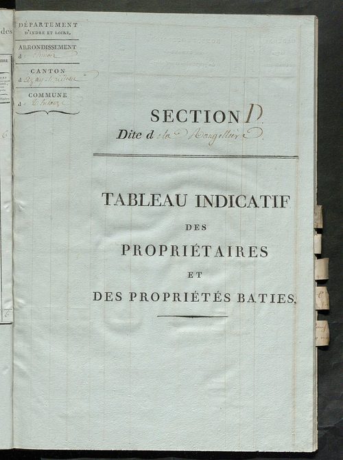 Tableau indicatif des propriétaires et des propriétés bâties.
