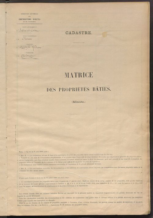 Matrice des propriétés bâties ; récapitulation ; table alphabétique des propriétaires.