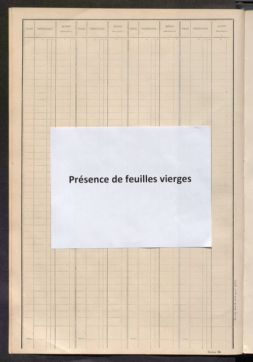 Tableau présentant les augmentations et les diminutions survenues dans la matière imposable ; récapitulation ; table alphabétique des propriétaires ; matrice des propriétés non bâties, fol. 1 à 500.
