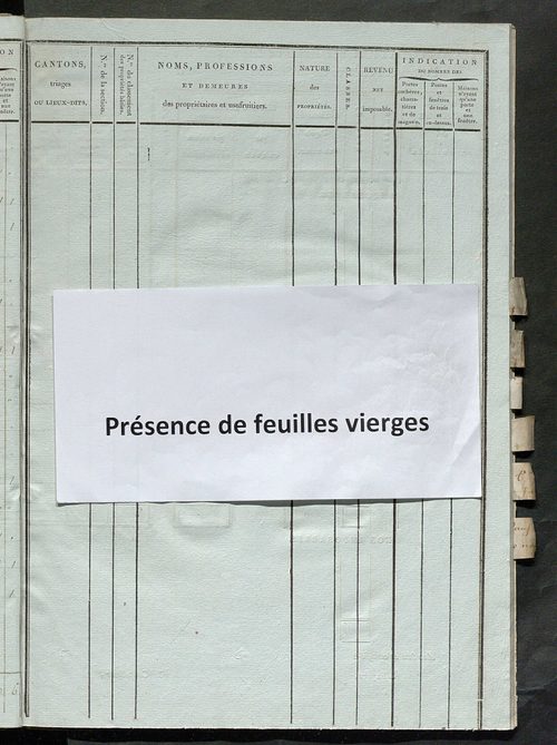 Tableau indicatif des propriétaires et des propriétés bâties.