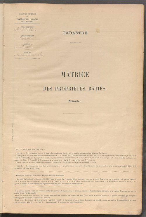 Matrice des propriétés bâties ; récapitulation ; table alphabétique des propriétaires.