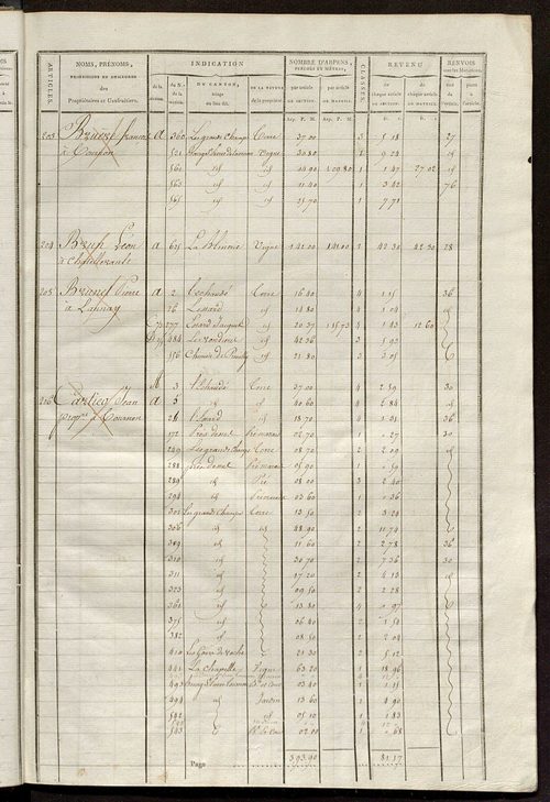 Matrice de rôle pour la contribution cadastrale, art. 181 à 311.