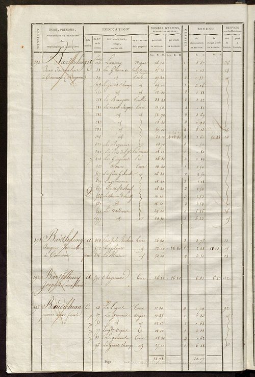 Matrice de rôle pour la contribution cadastrale, art. 181 à 311.
