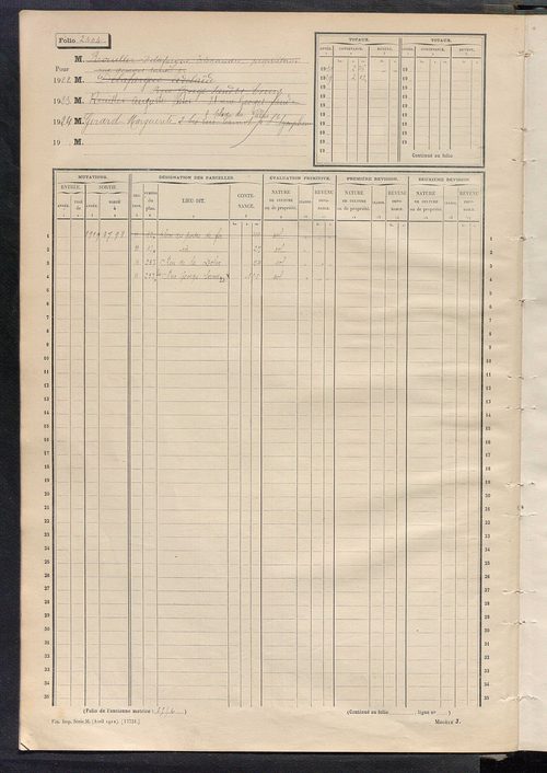 Tours sud, puis sud-ouest. - Matrice des propriétés non bâties, fol. 2397 à 2996 (1914-1927).