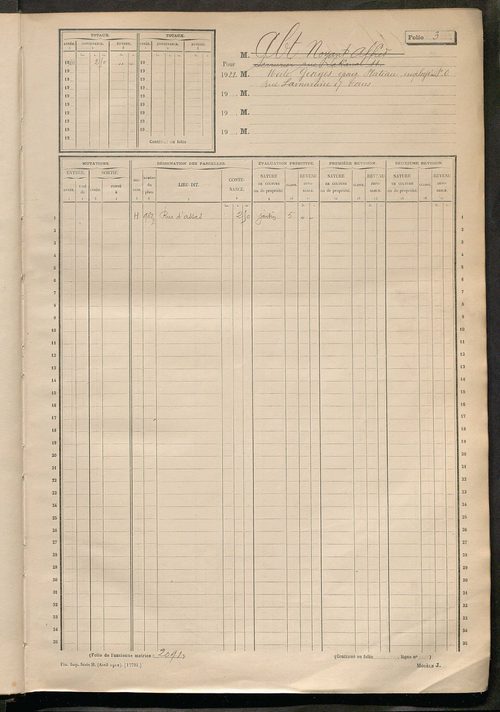 Tours sud, puis sud-ouest. - Matrice des propriétés non bâties, fol. 1 à 596 (1914-1927).