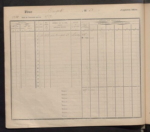 Tours. - Matrice des propriétés : Rue Origet n° 50 à Rue Pasteur