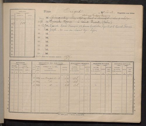 Tours. - Matrice des propriétés : Rue Origet n° 50 à Rue Pasteur