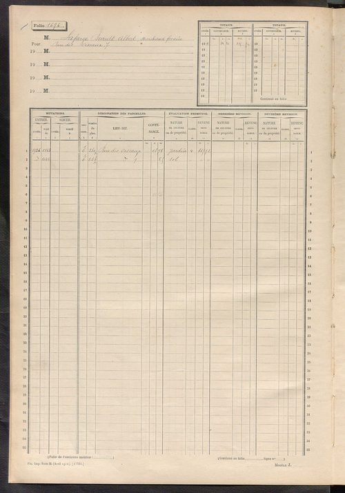 Tours nord-ouest. - Matrice des propriétés non bâties, fol. 1689 à 1748.