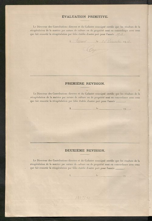 Tours sud, puis sud-ouest. - Matrice des propriétés non bâties : tableau présentant les augmentations et les diminutions survenues dans la matière imposable ; récapitulation ; table alphabétique des propriétaires.