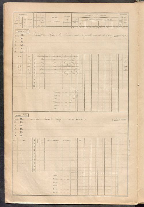 Tours sud-est. - Matrice des propriétés bâties, cases 1769 à 2769 (1911-1927).