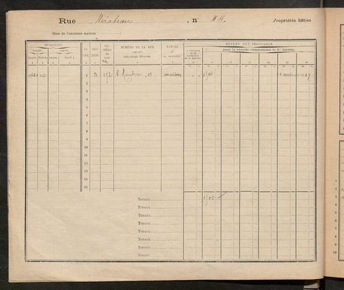 Tours. - Matrice des propriétés : Rue Mirabeau à Rue Nationale n° 29