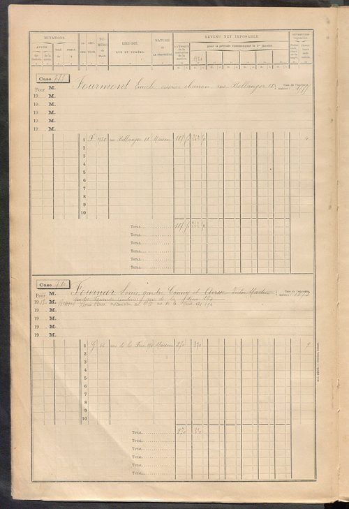 Tours sud-est. - Matrice des propriétés bâties, cases 769 à 1768 (1911-1927).
