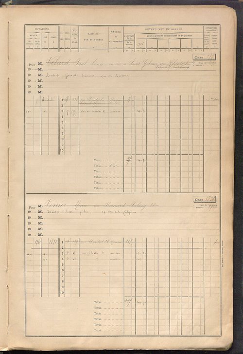 Tours sud-est. - Matrice des propriétés bâties, cases 1769 à 2769 (1911-1927).