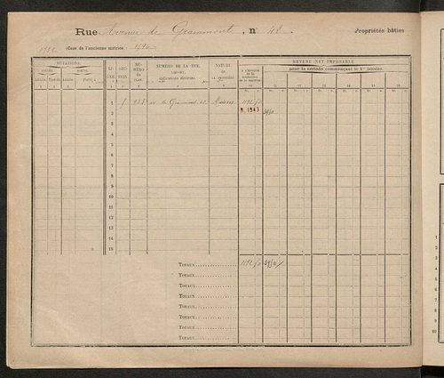 Tours. - Matrice des propriétés : Avenue de Grammont n° 40 à n° 109