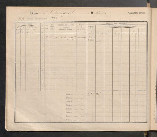 Tours. - Matrice des propriétés : Rue d'Entraigues jusqu'au n° 367