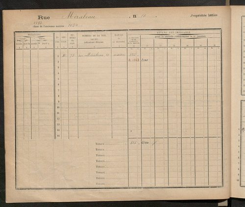 Tours. - Matrice des propriétés : Rue Mirabeau à Rue Nationale n° 29
