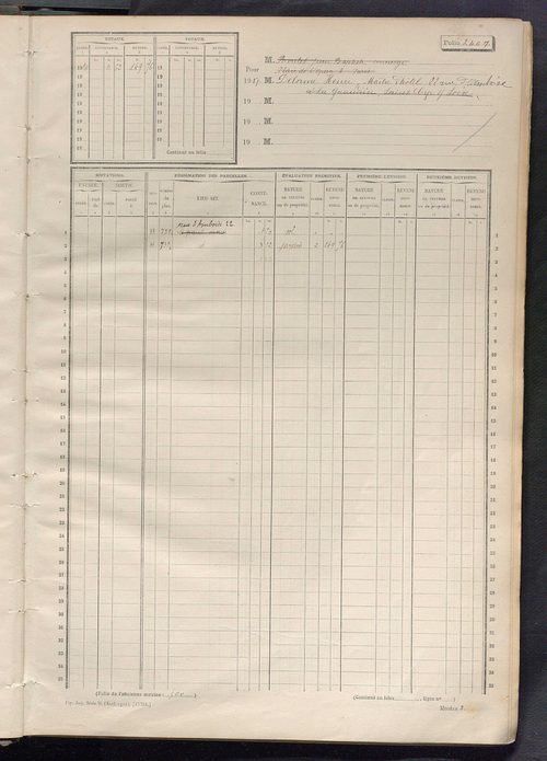Tours sud, puis sud-ouest. - Matrice des propriétés non bâties, fol. 2397 à 2996 (1914-1927).