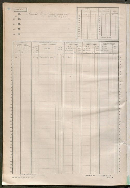 Tours sud-est. - Matrice des propriétés non bâties, fol 2401 à 2900 (1914-1927).