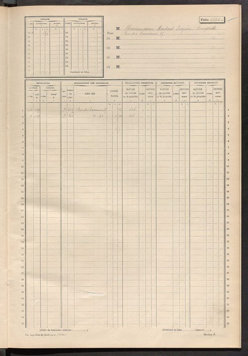 Tours nord-ouest. - Matrice des propriétés non bâties, fol. 1689 à 1748.