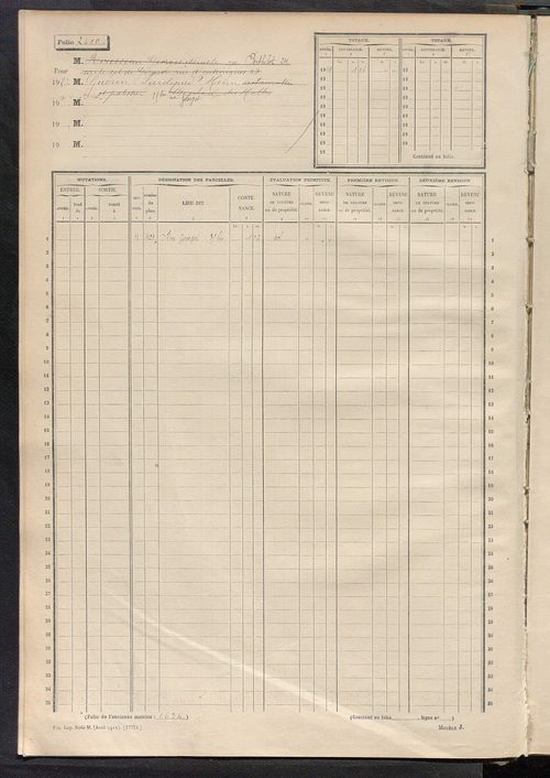 Tours sud, puis sud-ouest. - Matrice des propriétés non bâties, fol. 2397 à 2996 (1914-1927).