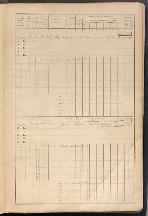 Tours sud-est. - Matrice des propriétés bâties, cases 769 à 1768 (1911-1927).