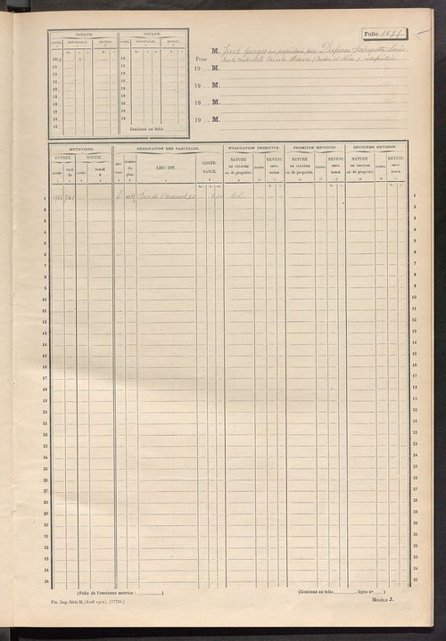 Tours nord-ouest. - Matrice des propriétés non bâties, fol. 1689 à 1748.