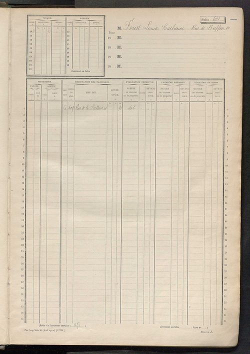 Tours nord-est. - Matrice des propriétés non bâties, fol. 601 à 1200.