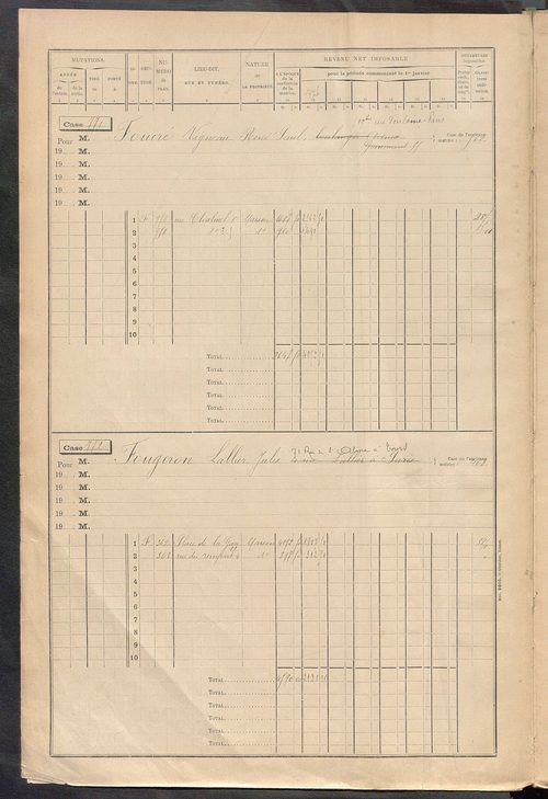 Tours sud-est. - Matrice des propriétés bâties, cases 769 à 1768 (1911-1927).