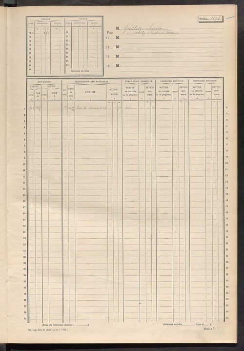 Tours nord-ouest. - Matrice des propriétés non bâties, fol. 1689 à 1748.