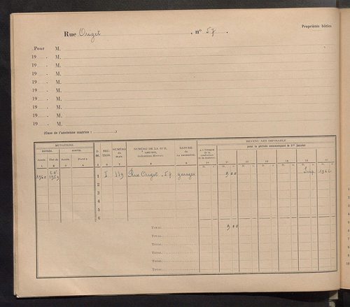 Tours. - Matrice des propriétés : Rue Origet n° 50 à Rue Pasteur