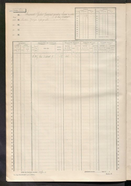 Tours nord-est. - Matrice des propriétés non bâties, fol. 1201 à 1800.