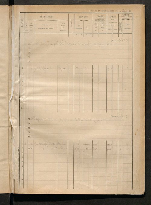 Tours sud, puis sud-ouest. - Matrice des propriétés bâties, cases 2481 à 3081.