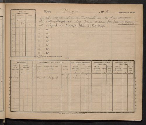 Tours. - Matrice des propriétés : Rue Origet n° 50 à Rue Pasteur