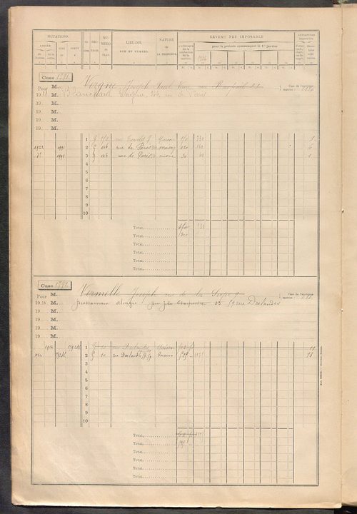 Tours sud-est. - Matrice des propriétés bâties, cases 1769 à 2769 (1911-1927).