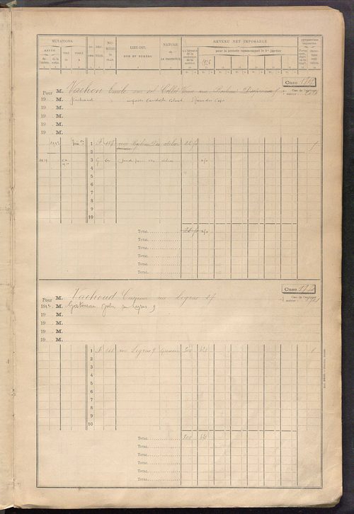 Tours sud-est. - Matrice des propriétés bâties, cases 1769 à 2769 (1911-1927).