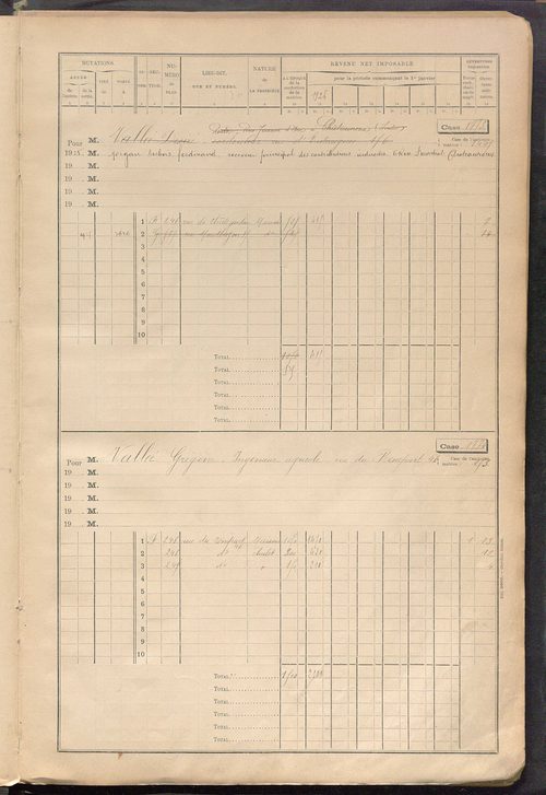 Tours sud-est. - Matrice des propriétés bâties, cases 1769 à 2769 (1911-1927).