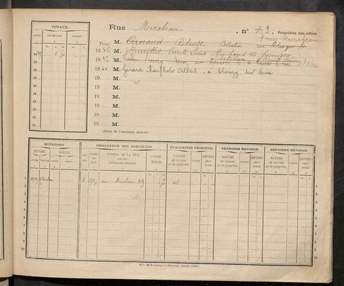 Tours. - Matrice des propriétés : Rue Mirabeau à Rue Nationale n° 29