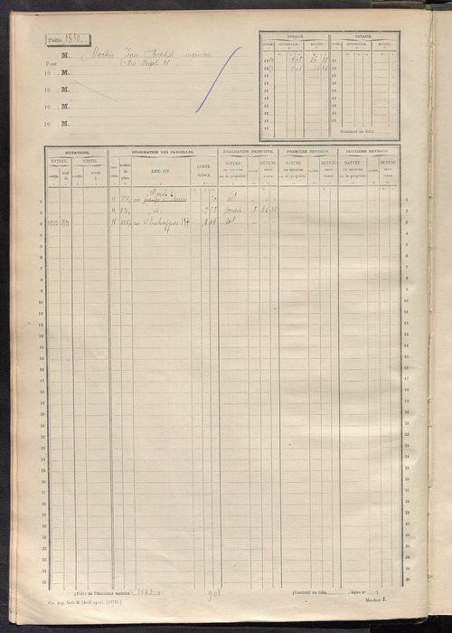 Tours sud, puis sud-ouest. - Matrice des propriétés non bâties, fol. 1797 à 2396 (1914-1927).