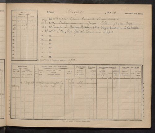 Tours. - Matrice des propriétés : Rue Origet n° 50 à Rue Pasteur
