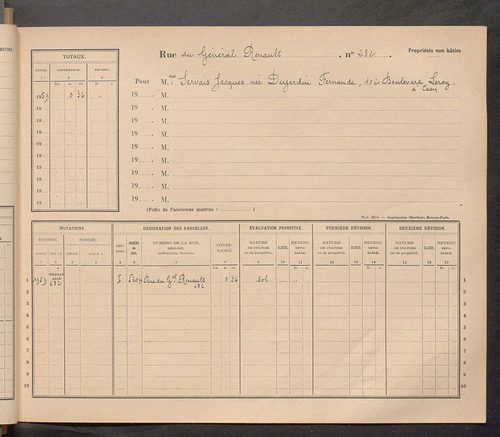 Tours. - Matrice des propriétés : Rue du Général Renault n° 280 à Rue Georges Clémenceau
