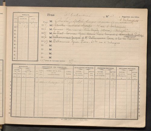 Tours. - Matrice des propriétés : Rue d'Entraigues jusqu'au n° 367