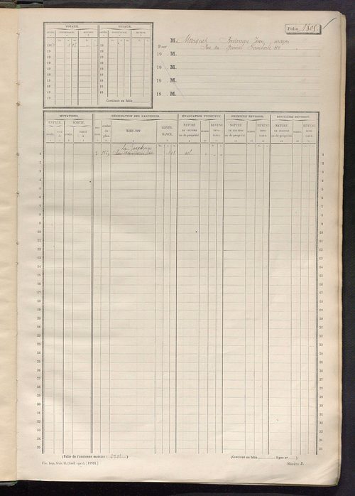 Tours sud, puis sud-ouest. - Matrice des propriétés non bâties, fol. 1797 à 2396 (1914-1927).