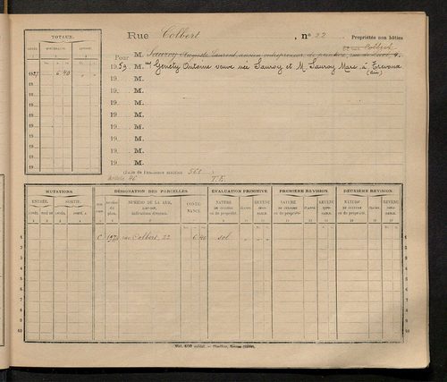 Tours. - Matrice des propriétés : Rue Colbert n° 21 à Rue du Commerce