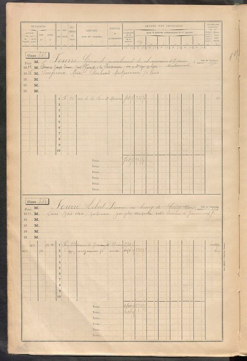 Tours sud-est. - Matrice des propriétés bâties, cases 769 à 1768 (1911-1927).