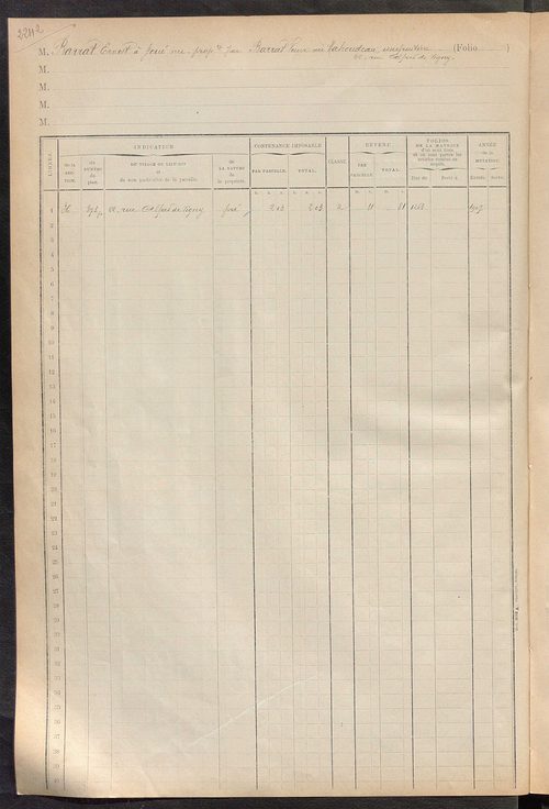 Tours sud, puis sud-ouest. - Augmentations et diminutions, 1905-1914 ; matrice des propriétés foncières, fol. 2241 à 2835 ; table alphabétique des propriétaires.