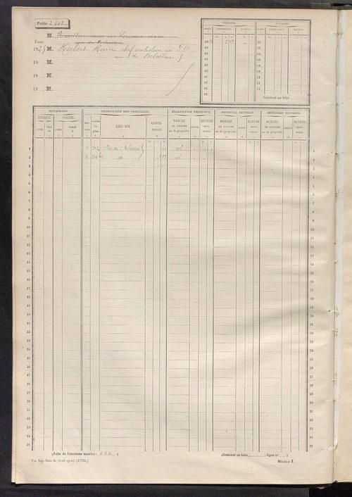 Tours sud, puis sud-ouest. - Matrice des propriétés non bâties, fol. 2397 à 2996 (1914-1927).