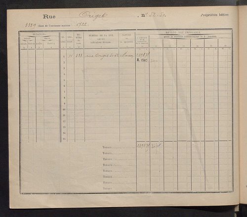 Tours. - Matrice des propriétés : Rue Origet n° 50 à Rue Pasteur
