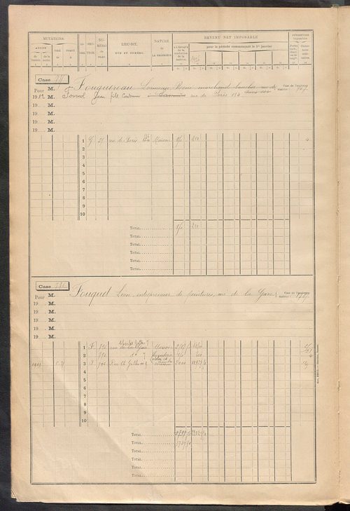 Tours sud-est. - Matrice des propriétés bâties, cases 769 à 1768 (1911-1927).